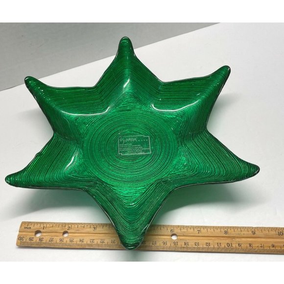 Green Swirl Star Serving Bowl Dish Appetizer Tray Arda Glassware 9" Across - Picture 4 of 7